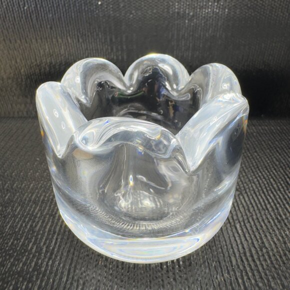 ORREFORS Sweden Clear Heavy Glass Crystal Flower Shaped Votive Small Dish Bowl - Picture 4 of 7